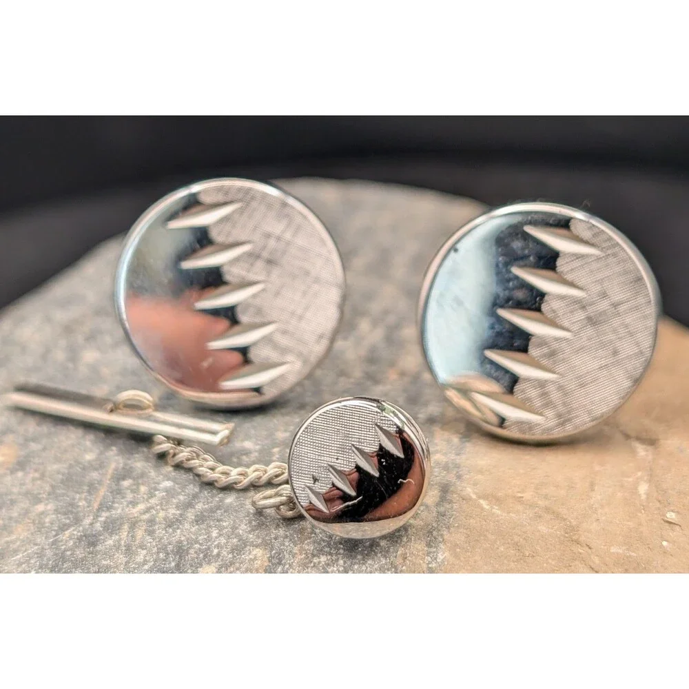 Vintage Swank Cufflinks & Tie Tack Set – Silver Tone Classi